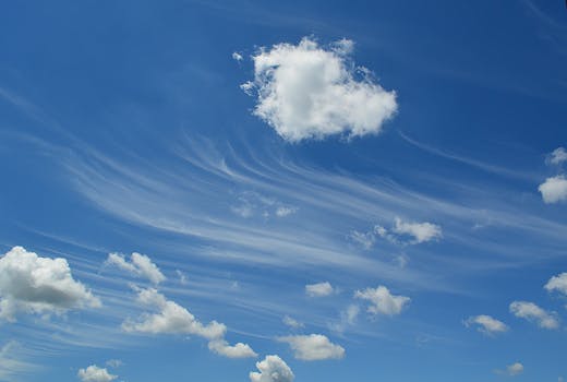 A picturesque clear blue sky with scattered fluffy clouds creating a serene atmosphere.